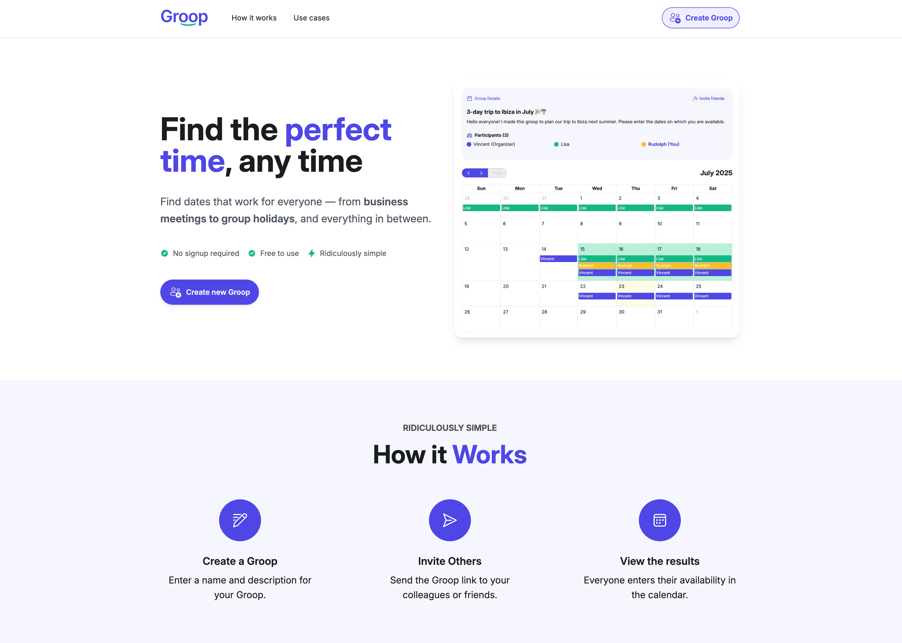 Main image for Groop - A platform where people can find common available times for meetings, group holidays,..